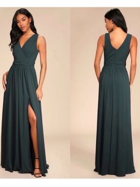 Lulus Sleeveless Maxi Dress Dress Teal Chiffon Gown V-Neck Mermaid Party Prom 18